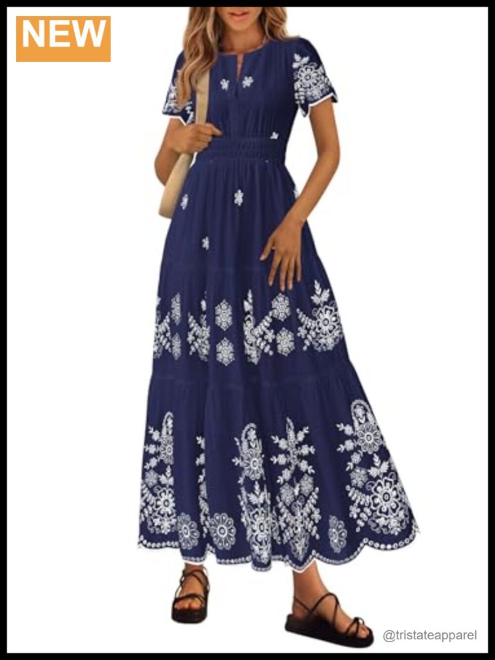 Womens Boho Floral Maxi Dress V Neck Short Sleeve Tiered Cotton Summer